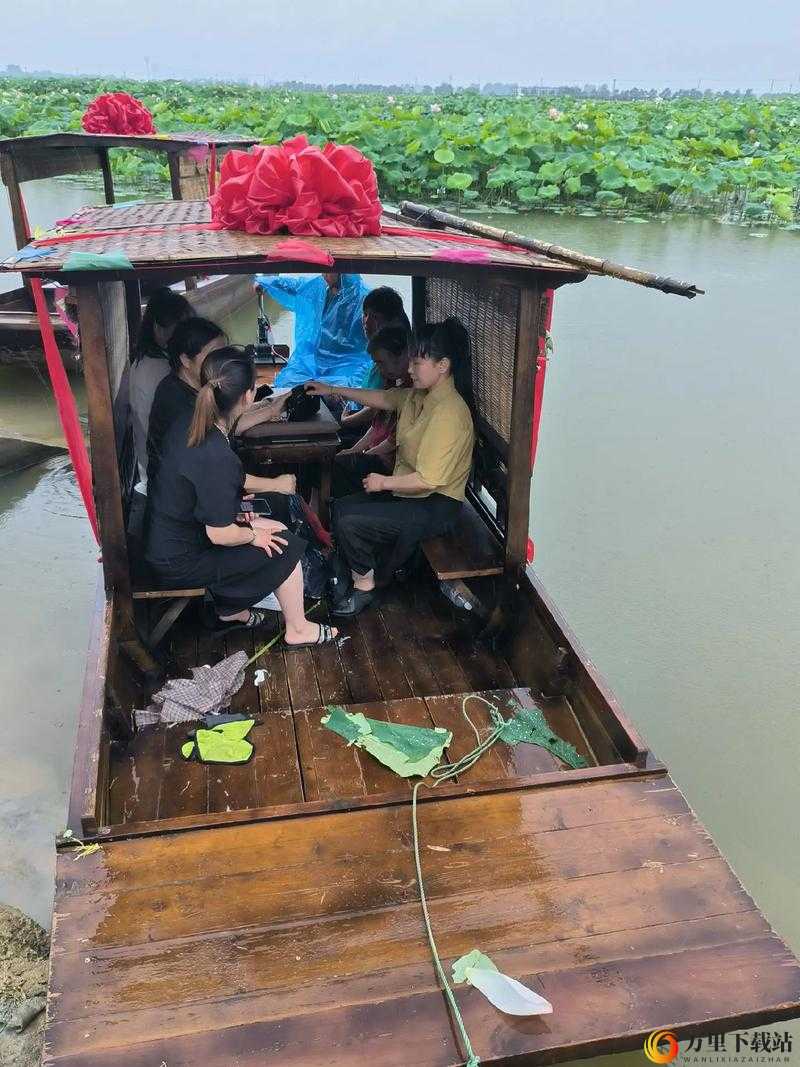 老人船弄雨荷别样景致